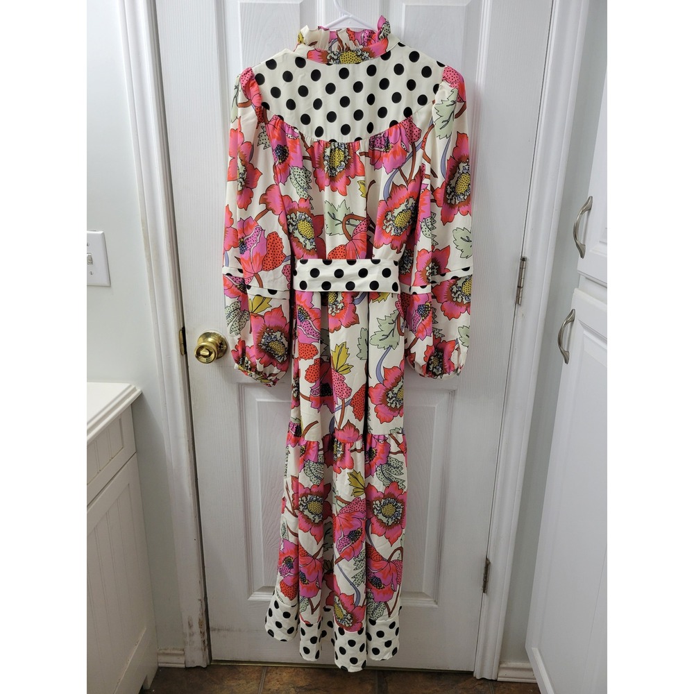 Crosby by Mollie Burch Floral Polka Dot Maxi Dress Long Sleeve Belted Small - Picture 2 of 16